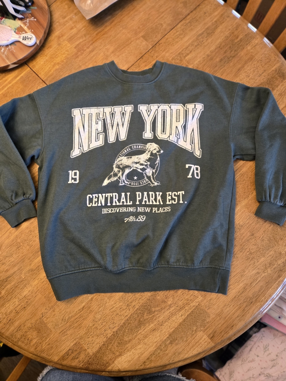Bershka Dark Green New York Central Park Crewneck Sweatshirt